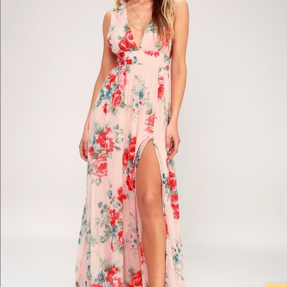 Lulu’s Garden Blush Floral Maxi Dress, size small